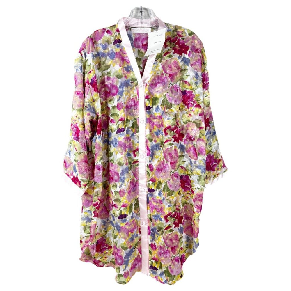 VTG Of The Moment Small Floral Teddy Nightie Lingerie & Overshirt Set Sheer NWT
